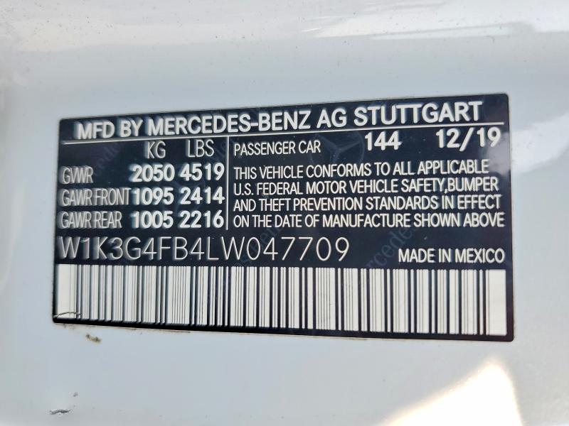 64958066 :رقم المزاد ، W1K3G4FB4LW047709 vin ، 2020 Mercedes-benz A مزاد بيع