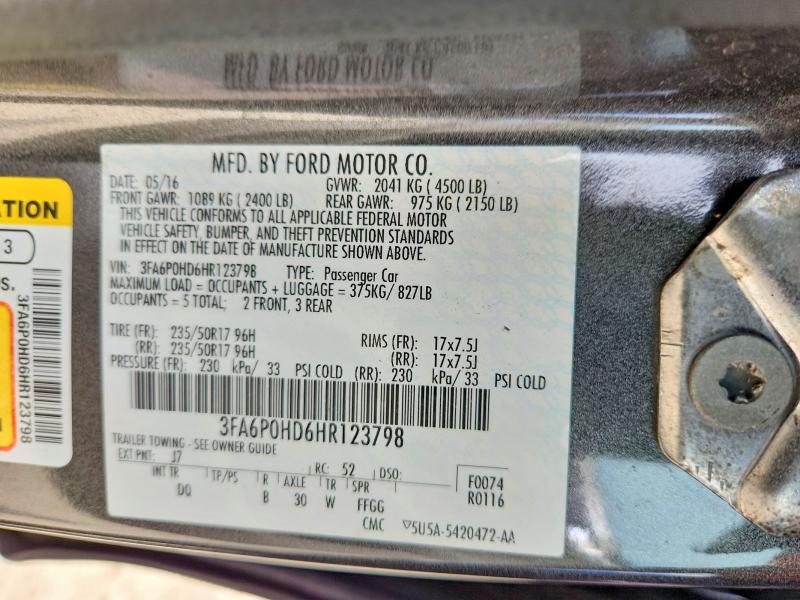 Aukcja sprzedaży 2017 Ford Fusion, vin: 3FA6P0HD6HR123798, numer aukcji: 65031016