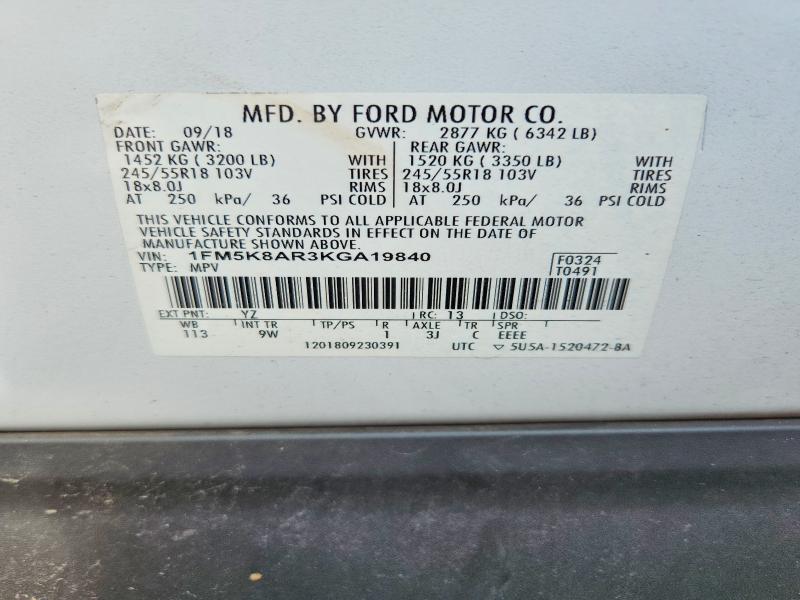 Aukcja sprzedaży 2019 Ford Explorer, vin: 1FM5K8AR3KGA19840, numer aukcji: 66545876
