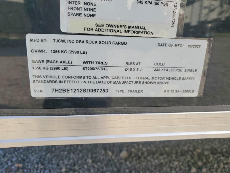 Продажа на аукционе авто 2025 Rock Solid Carg Unknown, vin: 7H2BE1212SD067253, номер лота: 65334096
