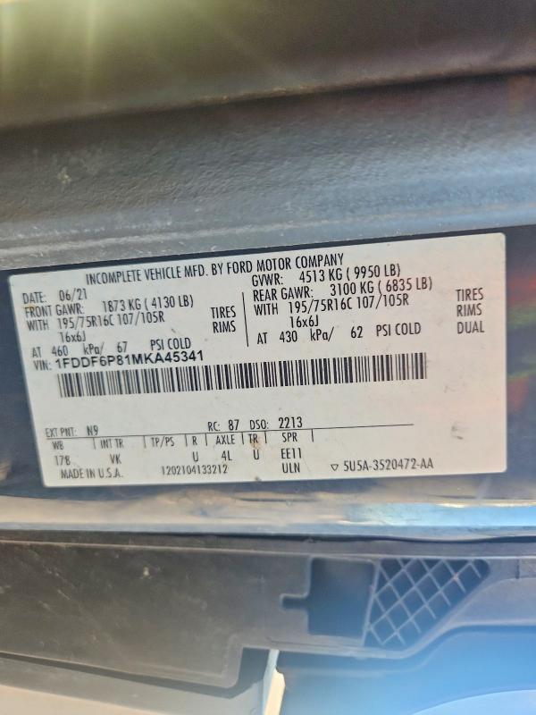 Aukcja sprzedaży 2021 Ford Transit, vin: 1FDDF6P81MKA45341, numer aukcji: 65958546