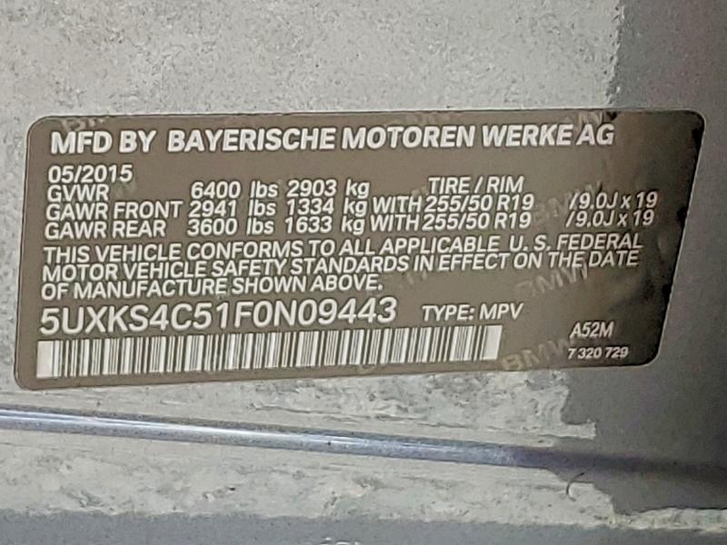 63039156 :رقم المزاد ، 5UXKS4C51F0N09443 vin ، 2015 Bmw X5 مزاد بيع