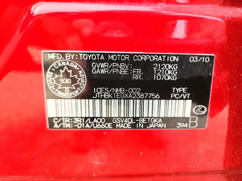 Продаж на аукціоні авто 2010 Lexus Es, vin: JTHBK1EGXA2387756, номер лоту: 66998896