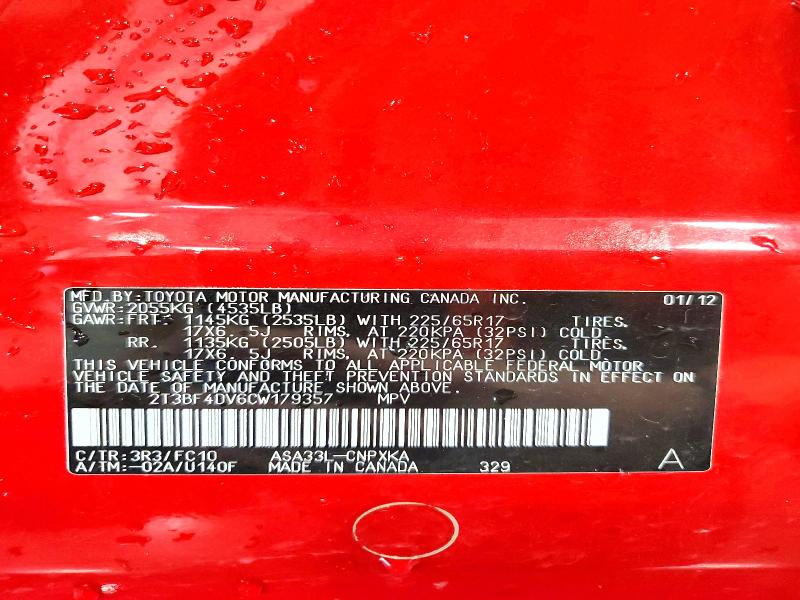 Aukcja sprzedaży 2012 Toyota Rav4, vin: 2T3BF4DV6CW179357, numer aukcji: 64485526