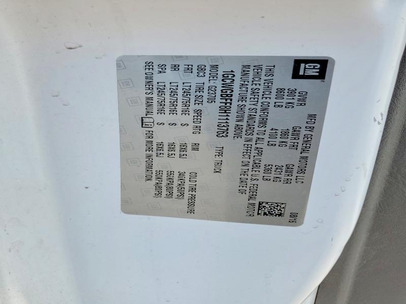 Продаж на аукціоні авто 2017 Chevrolet Express G2500, vin: 1GCWGBFF8H1113763, номер лоту: 65998446