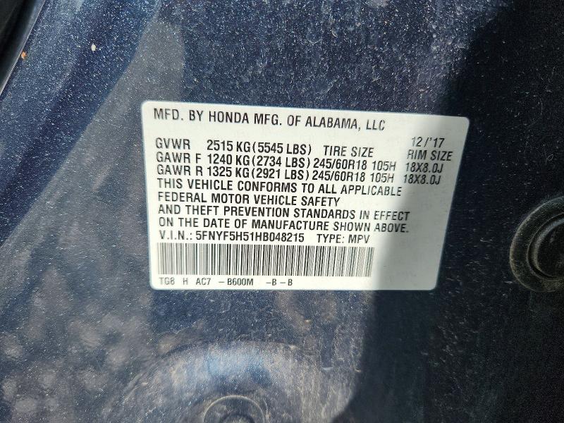 Aukcja sprzedaży 2017 Honda Pilot, vin: 5FNYF5H51HB048215, numer aukcji: 65691456