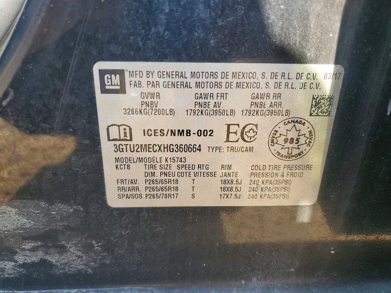 2017 Gmc Sierra მანქანა იყიდება აუქციონზე, vin: 3GTU2MECXHG360664, აუქციონის ნომერი: 64148356