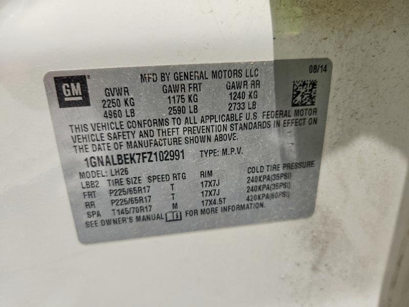 64726556 :رقم المزاد ، 1GNALBEK7FZ102991 vin ، 2015 Chevrolet Equinox مزاد بيع