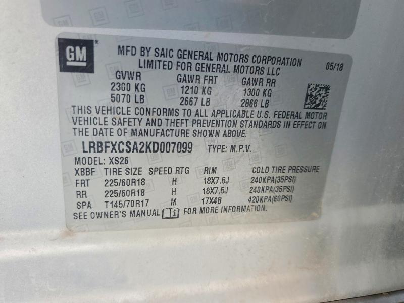 64656246 :رقم المزاد ، LRBFXCSA2KD007099 vin ، 2019 Buick Envision مزاد بيع