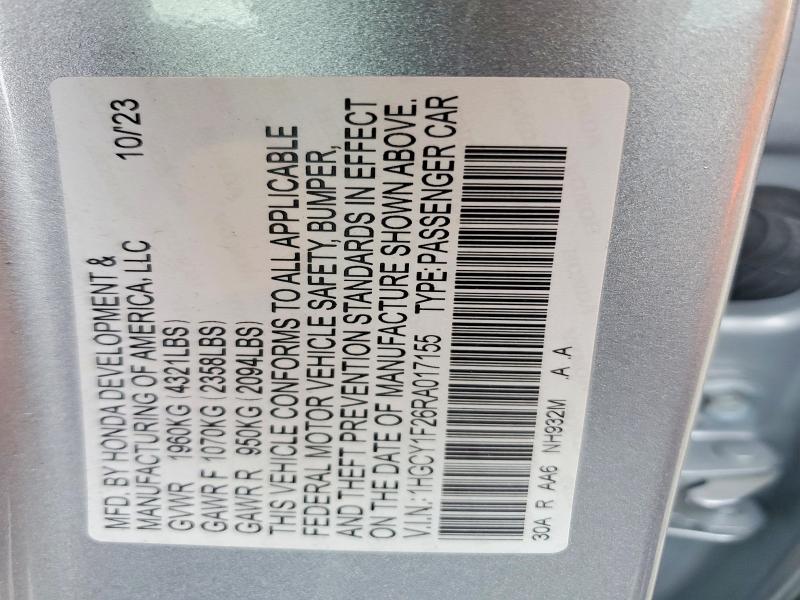 Продаж на аукціоні авто 2024 Honda Accord, vin: 1HGCY1F26RA017155, номер лоту: 64286486