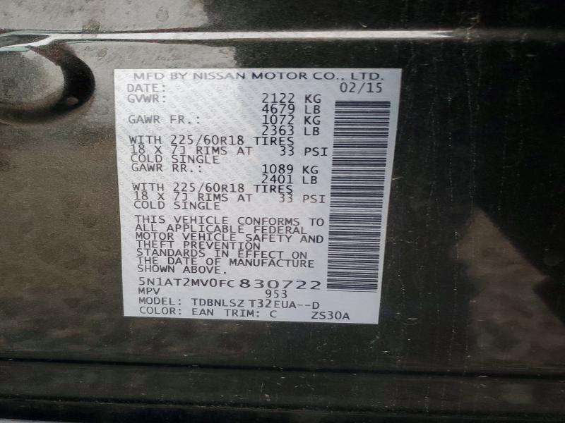 2015 Nissan Rogue მანქანა იყიდება აუქციონზე, vin: 5N1AT2MV0FC830722, აუქციონის ნომერი: 64433966