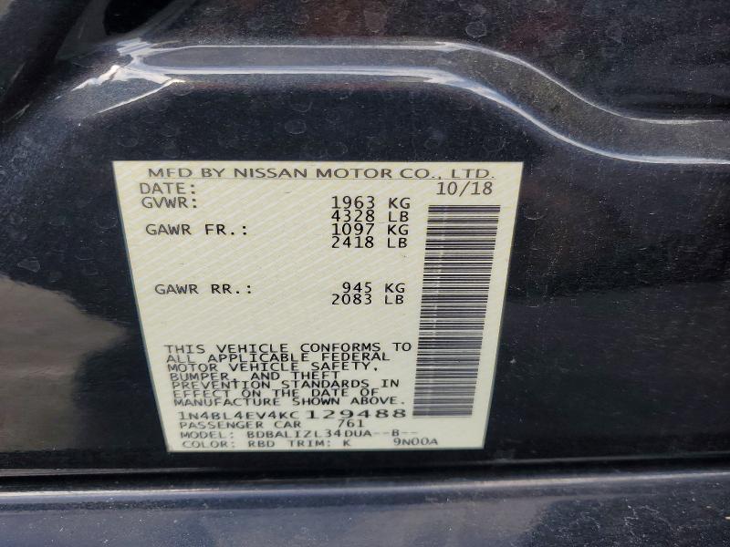67197916 :رقم المزاد ، 1N4BL4EV4KC129488 vin ، 2019 Nissan Altima مزاد بيع
