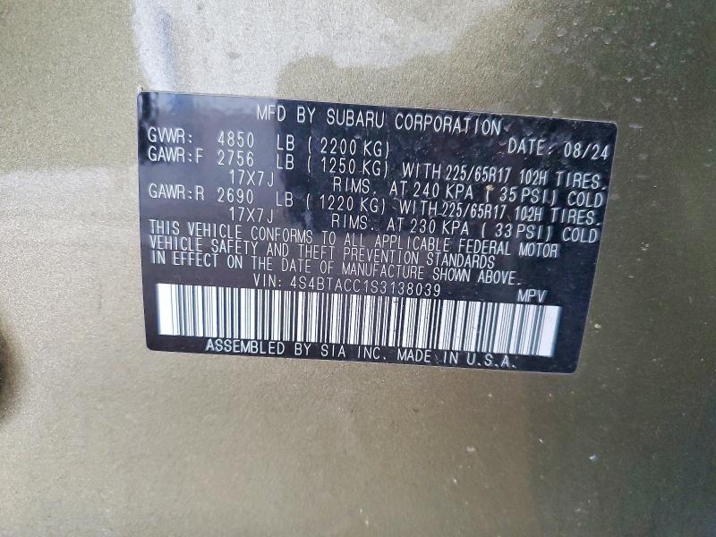Aukcja sprzedaży 2025 Subaru Outback, vin: 4S4BTACC1S3138039, numer aukcji: 64904906