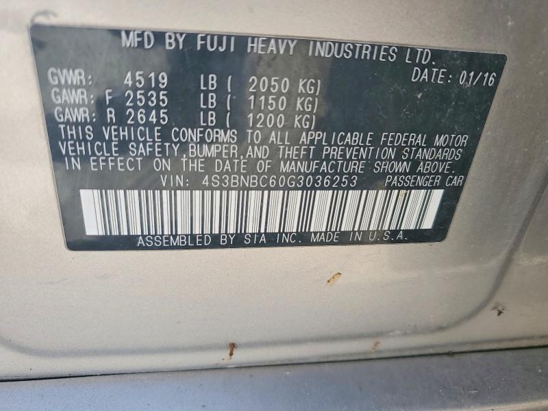 Aukcja sprzedaży 2016 Subaru Legacy, vin: 4S3BNBC60G3036253, numer aukcji: 65865516