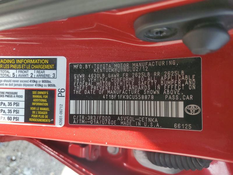 Продаж на аукціоні авто 2012 Toyota Camry, vin: 4T1BF1FK9CU558878, номер лоту: 63905926