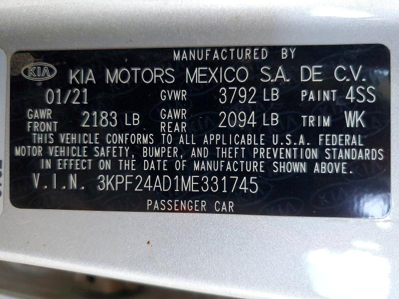 Auction sale of the 2021 Kia Forte, vin: 3KPF24AD1ME331745, lot number: 65529736