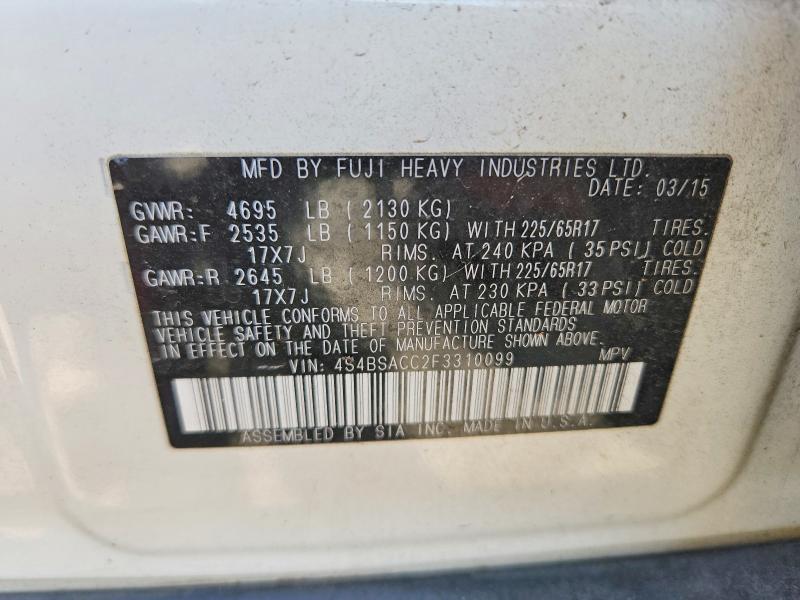Продаж на аукціоні авто 2015 Subaru Outback, vin: 4S4BSACC2F3310099, номер лоту: 64537376