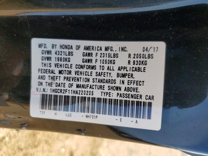 Auction sale of the 2017 Honda Accord, vin: 1HGCR2F11HA220205, lot number: 65960366