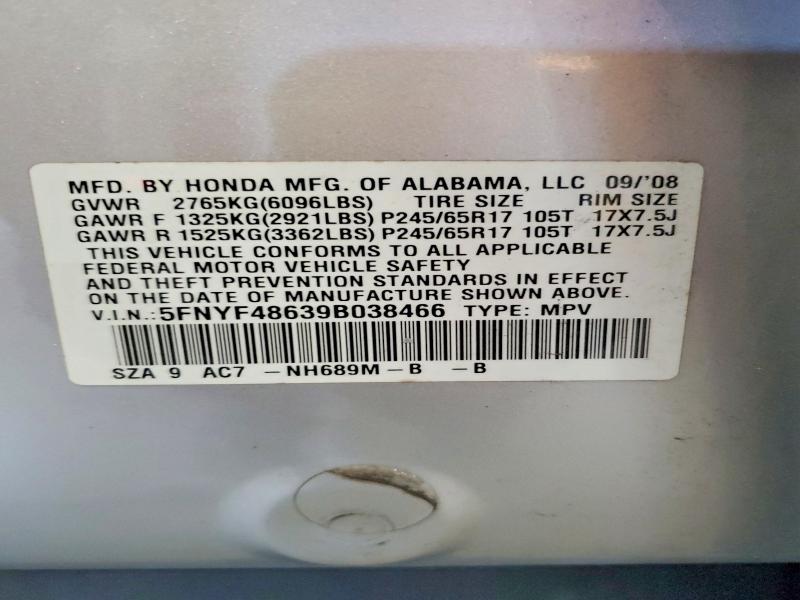 64998826 :رقم المزاد ، 5FNYF48639B038466 vin ، 2009 Honda Pilot مزاد بيع