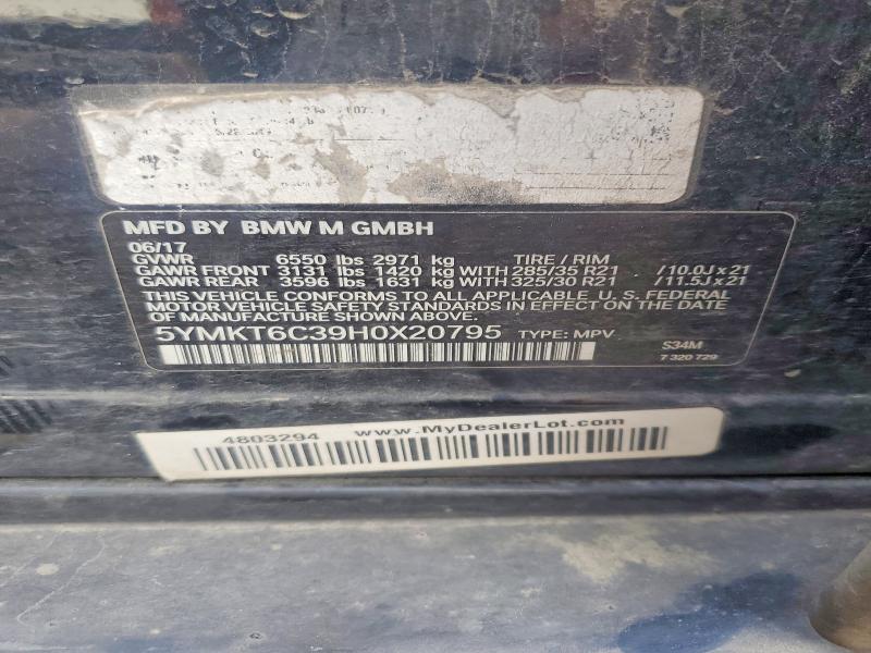 2017 Bmw X5 მანქანა იყიდება აუქციონზე, vin: 5YMKT6C39H0X20795, აუქციონის ნომერი: 63895186