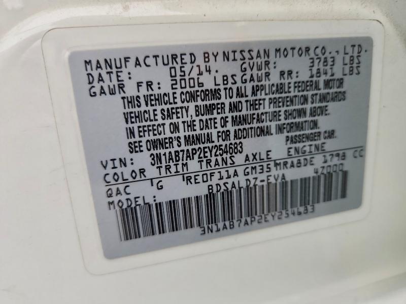 65220746 :رقم المزاد ، 3N1AB7AP2EY254683 vin ، 2014 Nissan Sentra مزاد بيع