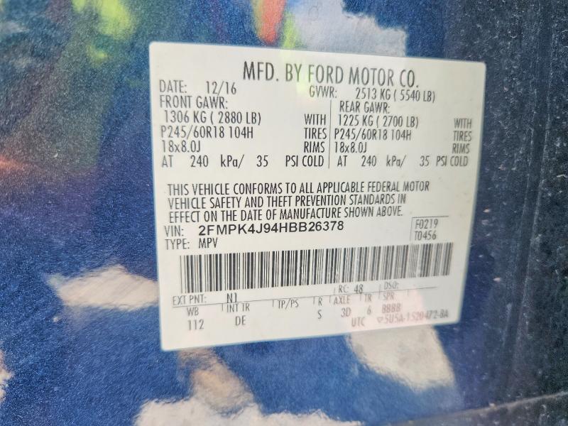 63826306 :رقم المزاد ، 2FMPK4J94HBB26378 vin ، 2017 Ford Edge مزاد بيع