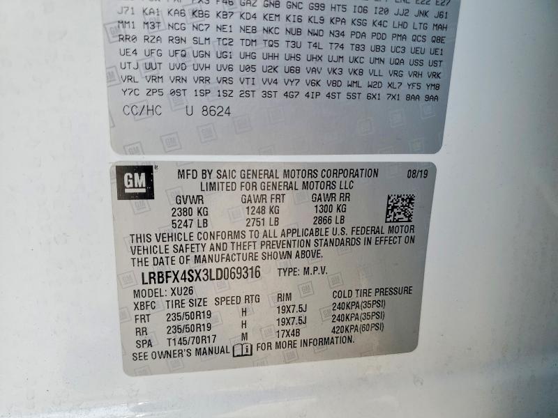 66655596 :رقم المزاد ، LRBFX4SX3LD069316 vin ، 2020 Buick Envision مزاد بيع