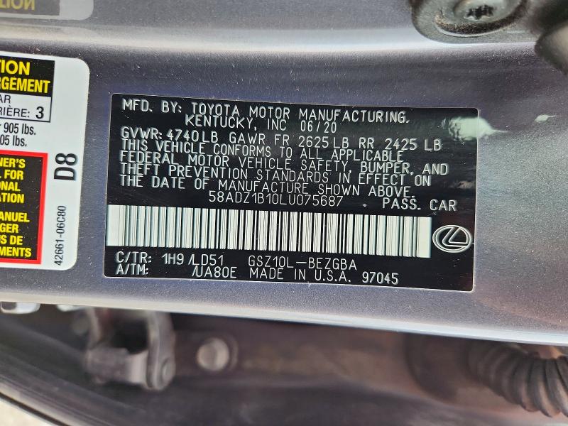 64389016 :رقم المزاد ، 58ADZ1B10LU075687 vin ، 2020 Lexus Es مزاد بيع