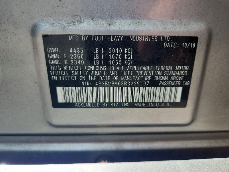 Aukcja sprzedaży 2011 Subaru Legacy, vin: 4S3BMBA63B3229107, numer aukcji: 66510626