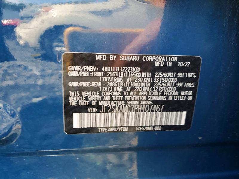 2023 Subaru Forester მანქანა იყიდება აუქციონზე, vin: JF2SKAMC7PH407467, აუქციონის ნომერი: 65148986