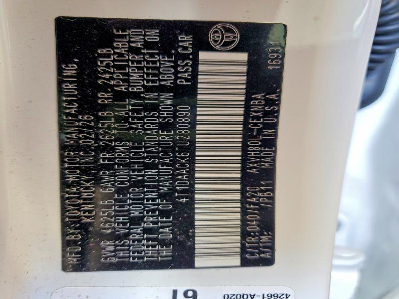 66815696 :رقم المزاد ، 4T1DAACK6TU280890 vin ، 2026 Toyota Camry مزاد بيع