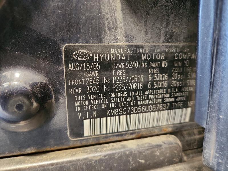 Aukcja sprzedaży 2006 Hyundai Santa Fe, vin: KM8SC73D56U057637, numer aukcji: 63951736