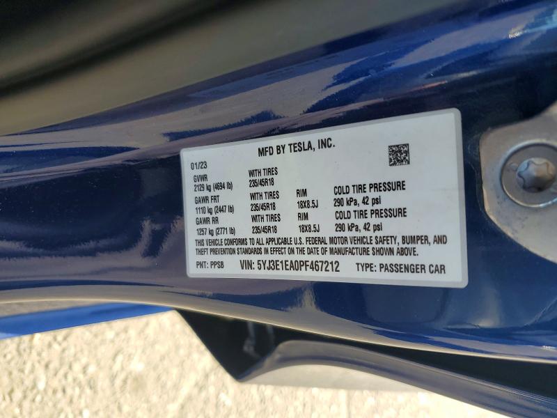 Aukcja sprzedaży 2023 Tesla Model 3, vin: 5YJ3E1EA0PF467212, numer aukcji: 66202806