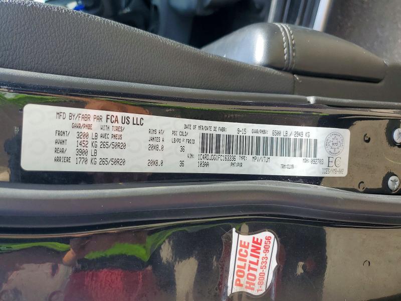 Продаж на аукціоні авто 2015 Dodge Durango, vin: 1C4RDJDG1FC163336, номер лоту: 66200046