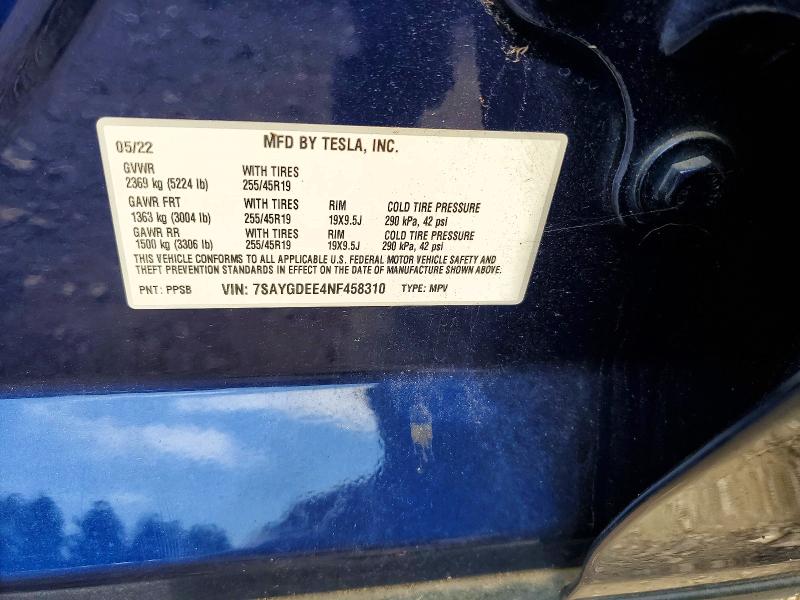 Aukcja sprzedaży 2022 Tesla Model Y, vin: 7SAYGDEE4NF458310, numer aukcji: 65855536