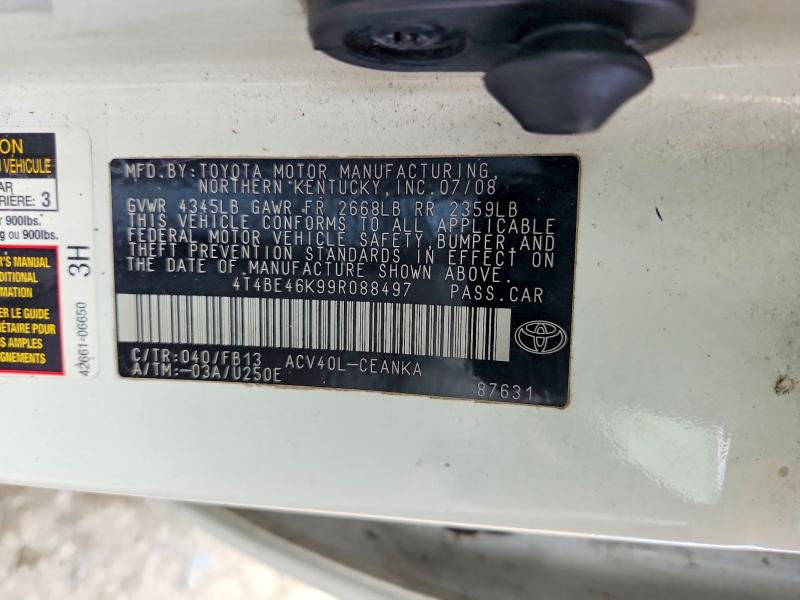 2009 Toyota Camry მანქანა იყიდება აუქციონზე, vin: 4T4BE46K99R088497, აუქციონის ნომერი: 64671966