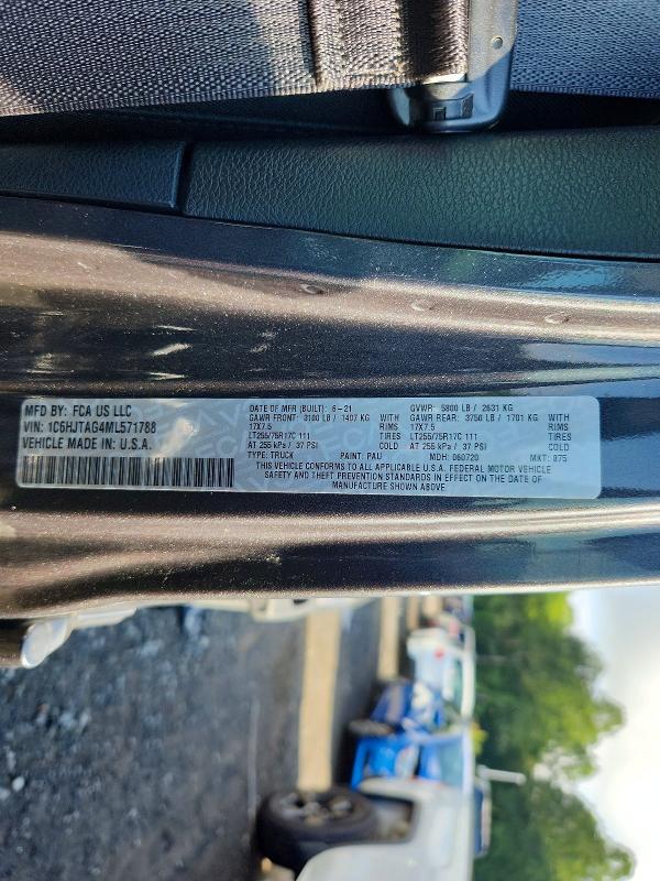 2021 Jeep Gladiator მანქანა იყიდება აუქციონზე, vin: 1C6HJTAG4ML571788, აუქციონის ნომერი: 65144426