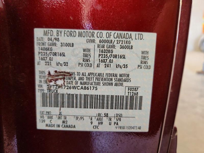 Auction sale of the 1998 Ford F150, vin: 2FTZF1726WCA86175, lot number: 66826806