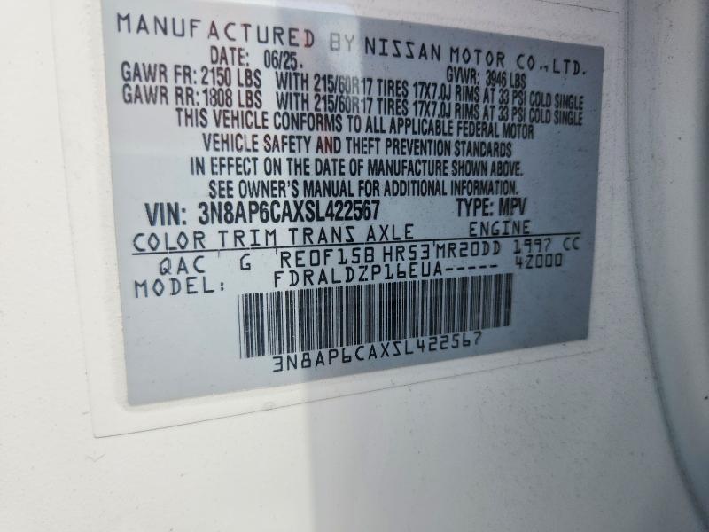 Продажа на аукционе авто 2025 Nissan Kicks, vin: 3N8AP6CAXSL422567, номер лота: 65006296