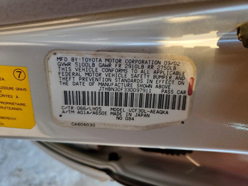Aukcja sprzedaży 2003 Lexus Ls, vin: JTHBN30F330097911, numer aukcji: 66963456