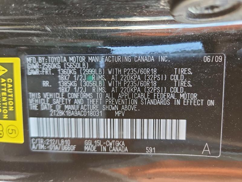 63465846 :رقم المزاد ، 2T2BK1BA9AC018031 vin ، 2010 Lexus Rx مزاد بيع