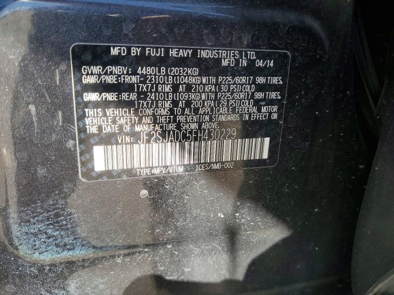 Продажа на аукционе авто 2015 Subaru Forester, vin: JF2SJADC5FH430229, номер лота: 66437376
