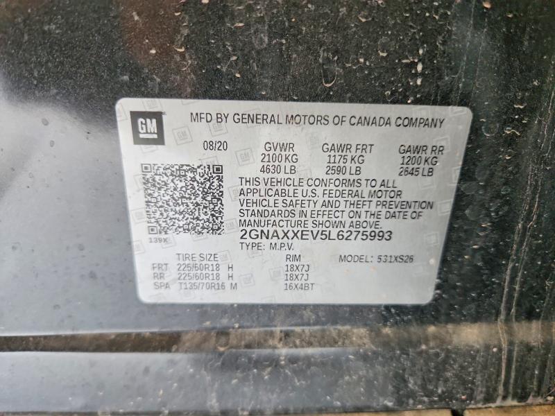 2020 Chevrolet Equinox მანქანა იყიდება აუქციონზე, vin: 2GNAXXEV5L6275993, აუქციონის ნომერი: 64059686