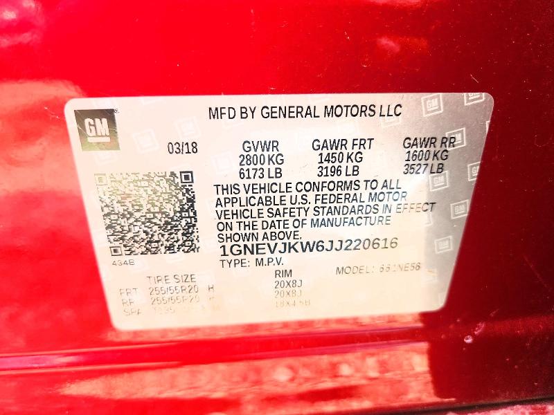 65725086 :رقم المزاد ، 1GNEVJKW6JJ220616 vin ، 2018 Chevrolet Traverse مزاد بيع