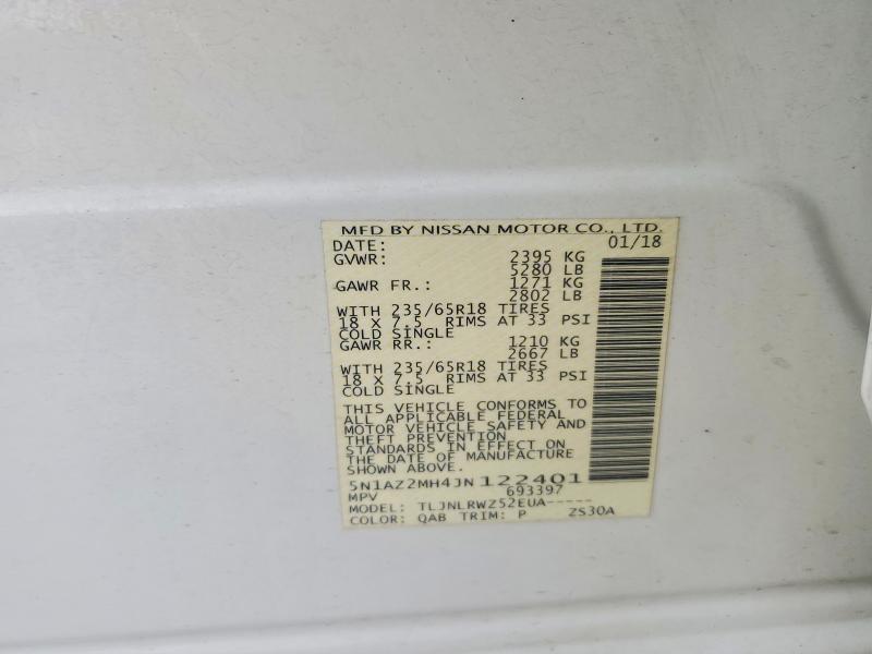 Продажа на аукционе авто 2018 Nissan Murano, vin: 5N1AZ2MH4JN122401, номер лота: 64416686
