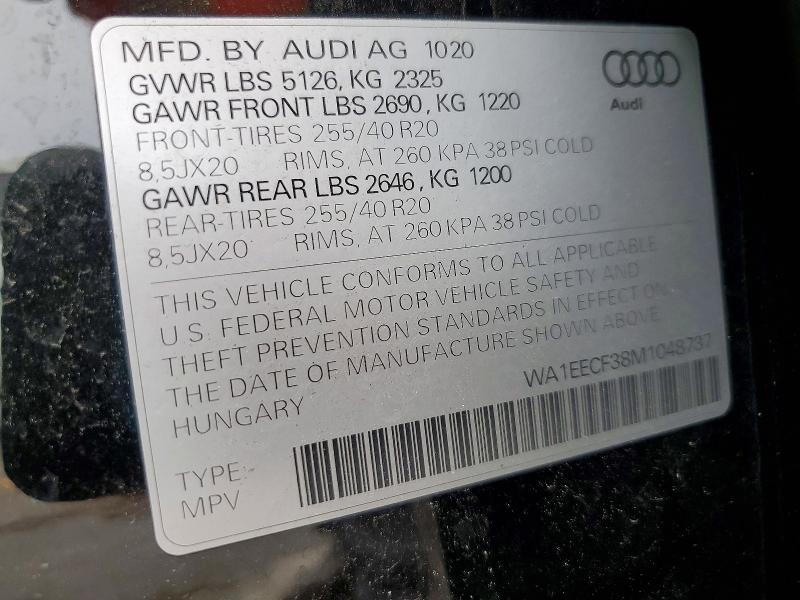 63221946 :رقم المزاد ، WA1EECF38M1048737 vin ، 2021 Audi Q3 مزاد بيع