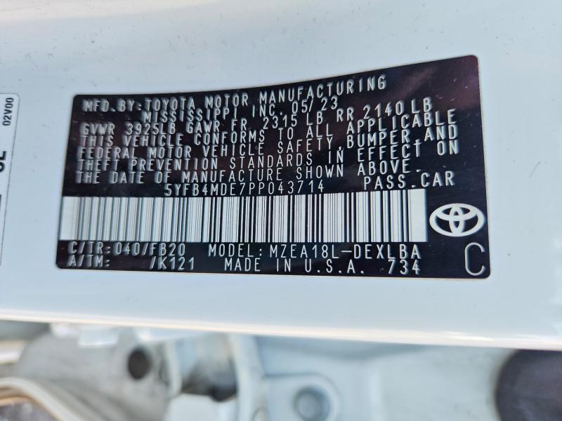 Продажа на аукционе авто 2023 Toyota Corolla, vin: 5YFB4MDE7PP043714, номер лота: 63707526