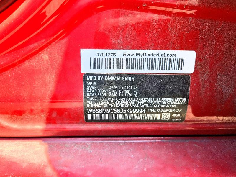 63924166 :رقم المزاد ، WBS8M9C56J5K99994 vin ، 2018 Bmw M3 مزاد بيع
