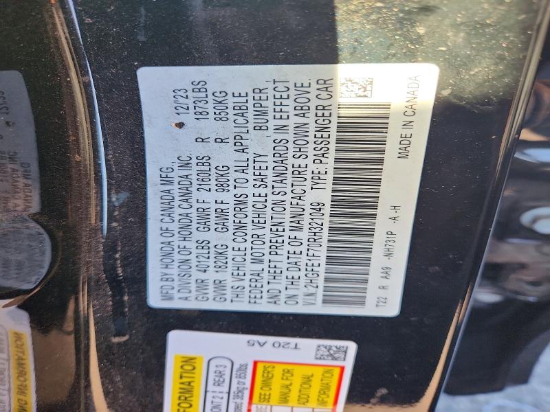 2024 Honda Civic მანქანა იყიდება აუქციონზე, vin: 2HGFE1F70RH321049, აუქციონის ნომერი: 65226226
