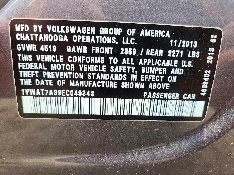 Продаж на аукціоні авто 2014 Volkswagen Passat, vin: 1VWAT7A39EC049343, номер лоту: 65983916